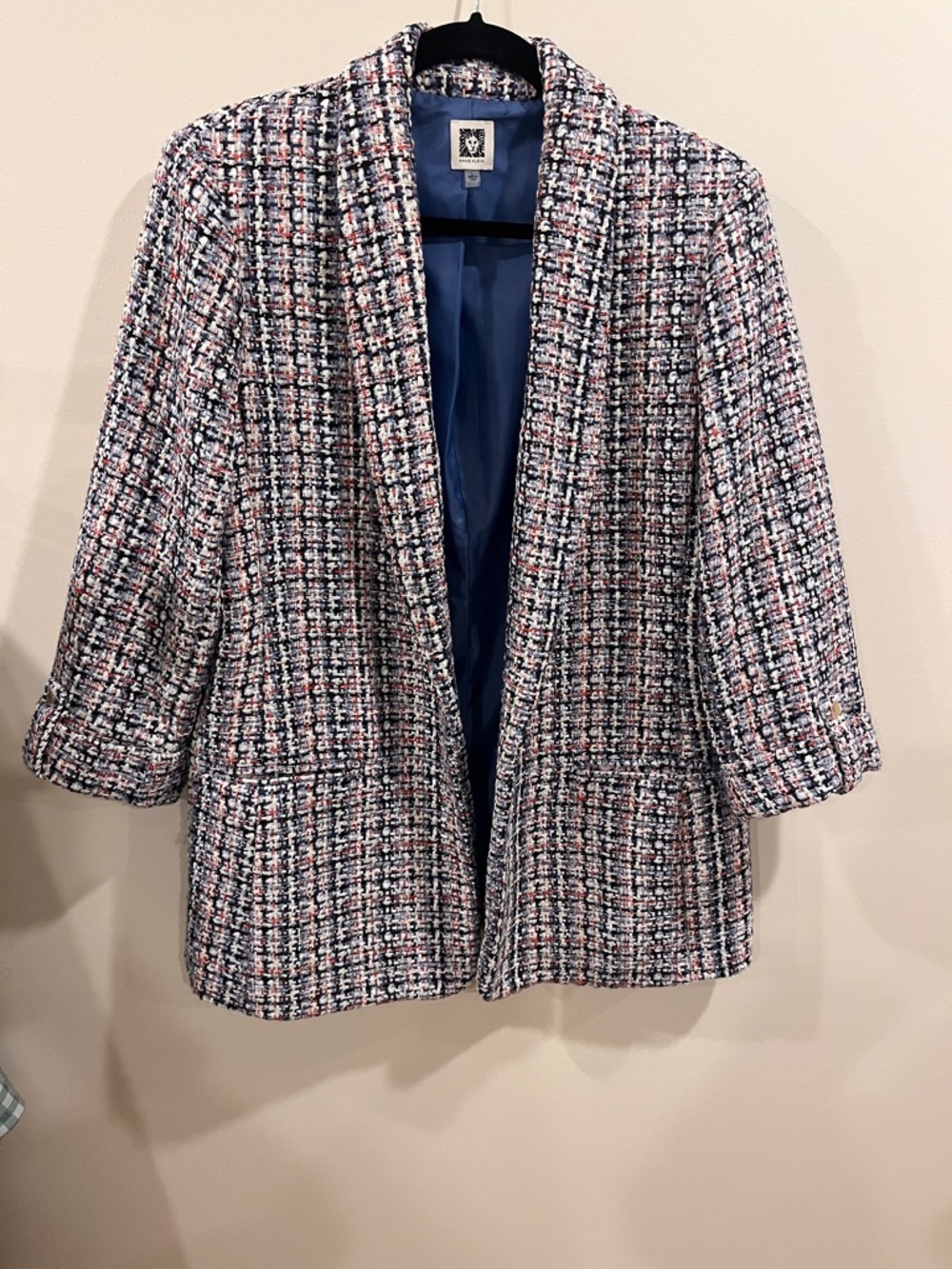 Anne Klein Tweed Open-Front Blazer Size L